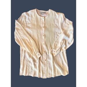 Vintage Diane Von Furstenberg Silk Blouse Size XS Cream Beige Pleated Prairie